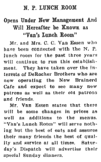 N. P. Lunch Becomes Van's Lunch in 1925