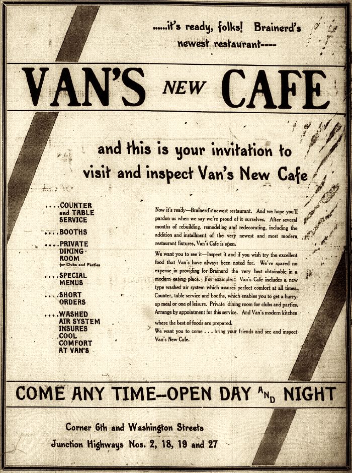 Van's Cafe Remodeled Ad 1933